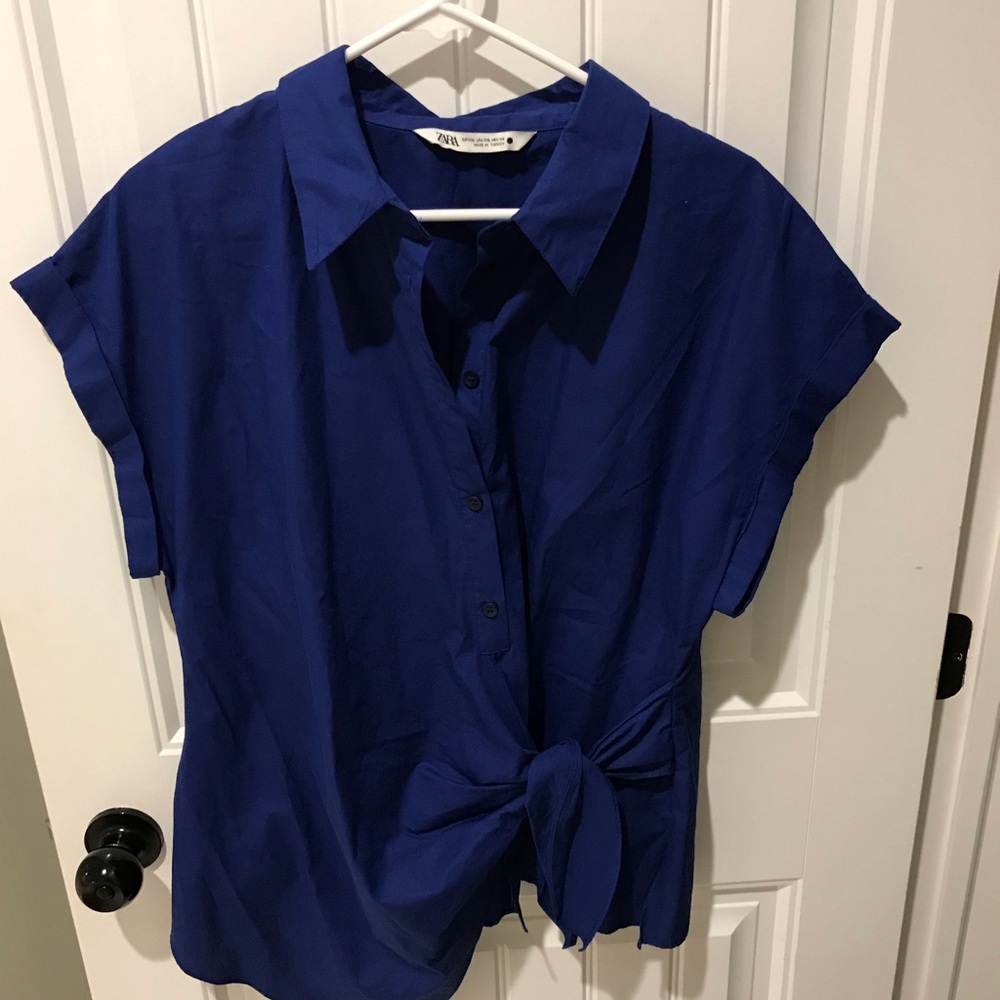 Zara Short-Sleeve Tie Hem Shirt